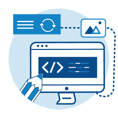 pencil pointing at computer screen showing code