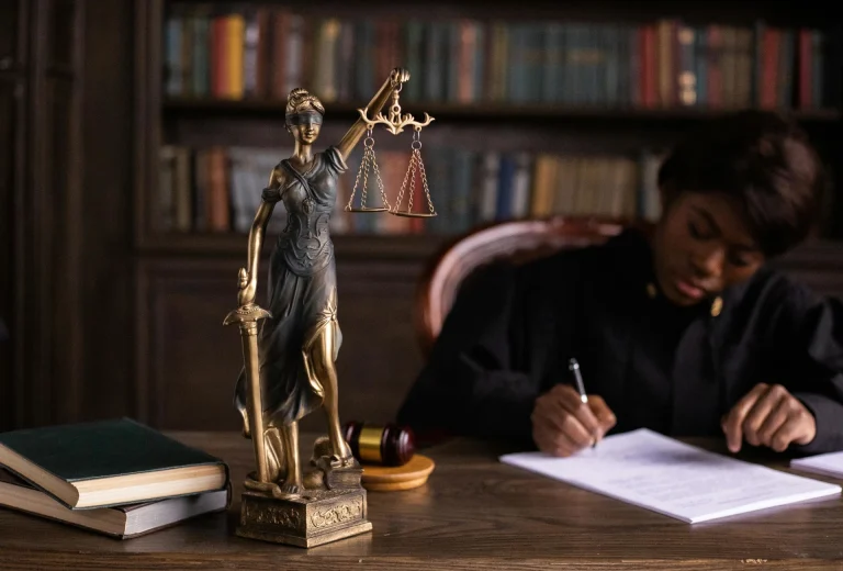 Judge working in her office