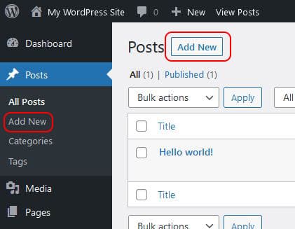 add new button on posts page
