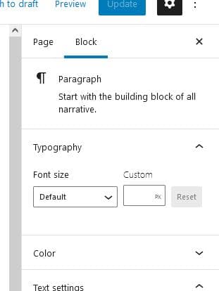 block options in the right sidebar