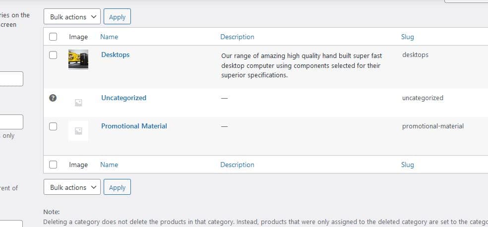 categories in list