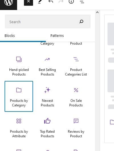 category widget in block editor