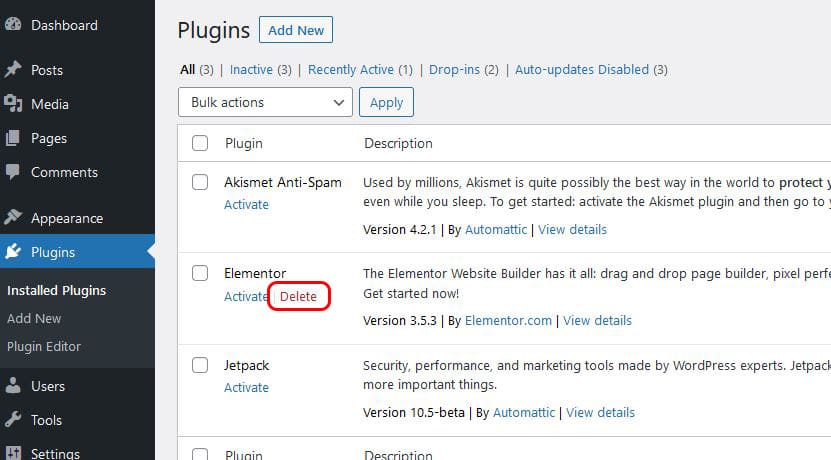 delete plugin