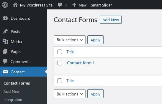 forms section in dashboard