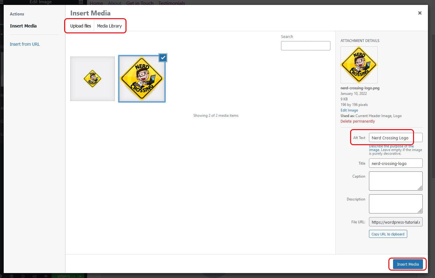 insert image from media library