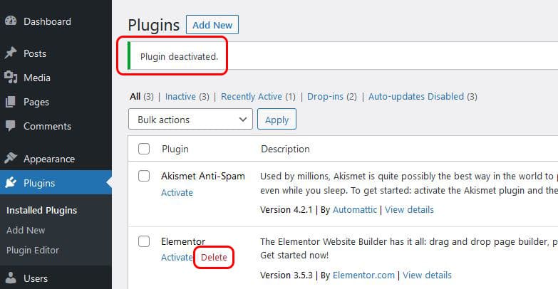 plugin deactivated
