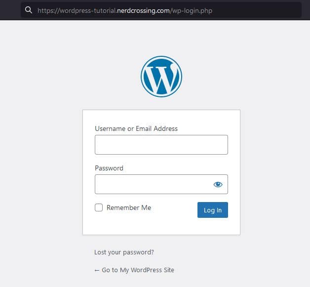 wordpress login screen