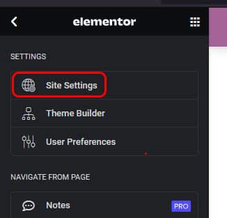 site settings